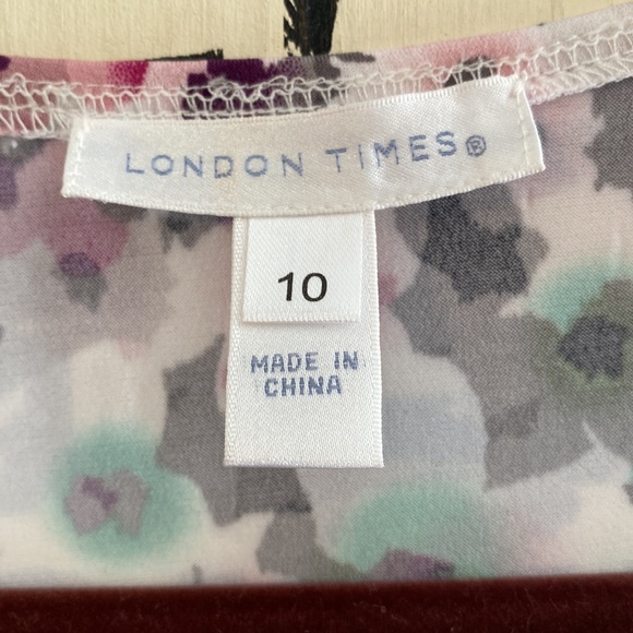 NWT London Times Faux Wrap Watercolor Print Ruched Sleeves Dress Size 10 - Picture 6 of 11